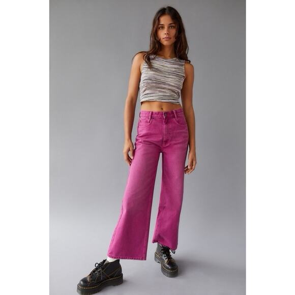 BDG UO Sz 27 High & Wide Leg Jean Pink Cropped Women’s Grunge Punk Boho Hippie - Picture 1 of 16
